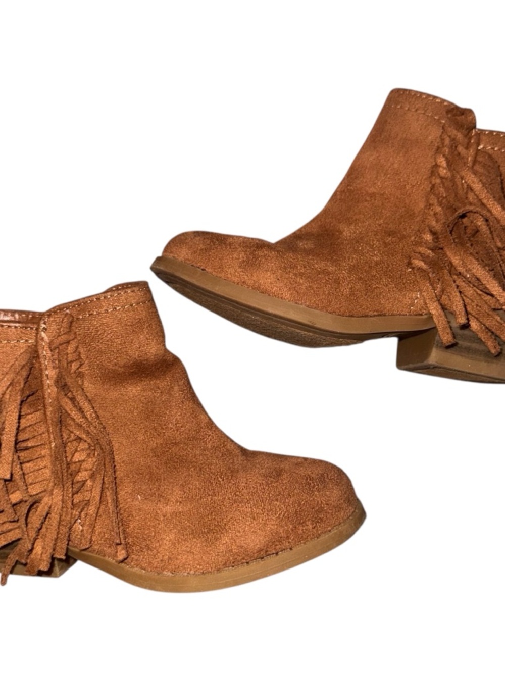 Rampage Kids Suede Fringe Ankle Booties- Cognac Brown